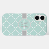 Minze | weiß | Monogram, Graue Quatrefolie Case-Mate iPhone Hülle (Rückseite (Horizontal))