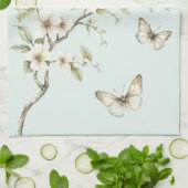 Minze Weiße Blumen Schmetterlinge Geschirrtuch (Gefaltet)