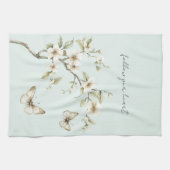 Minze Weiße Blumen Schmetterlinge Geschirrtuch (Horizontal)
