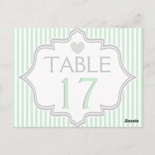 Minze, weiße, graue Streifen Hochzeit Tischnummer (Rückseite)