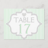 Minze, weiße, graue Streifen Hochzeit Tischnummer (Vorderseite)