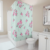 Minze, weiße Polkapunkte, Shabby Chic, rosa Duschvorhang (Beispiel)