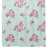 Minze, weiße Polkapunkte, Shabby Chic, rosa Duschvorhang (Vorderseite)