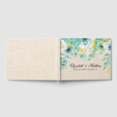 Minze, weißes Gelb-Blütenburlap Textur Hochzeit Gästebuch (Voll)