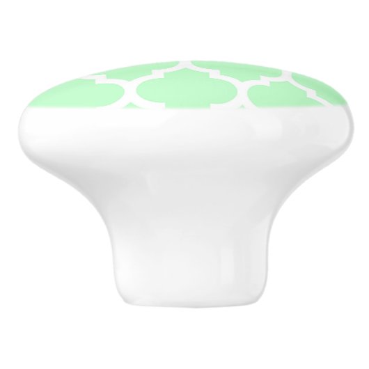 Minze weißes marokkanisches Quatrefolienmuster #4 Keramikknauf (Seitenansicht)