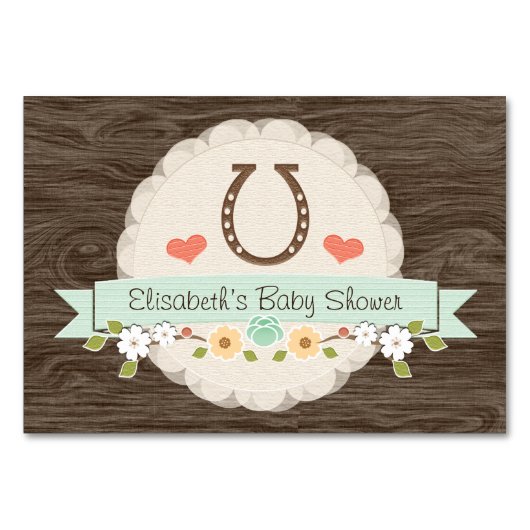 Minze Western Horseshoe Baby Book Request Card Tischnummer (Rückseite)