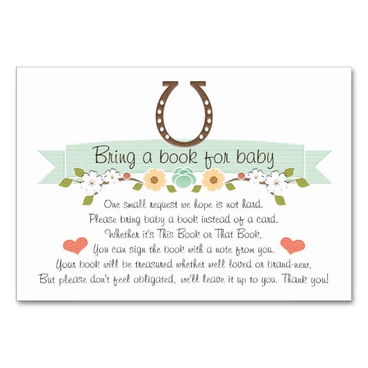 Minze Western Horseshoe Baby Book Request Card Tischnummer (Vorderseite)