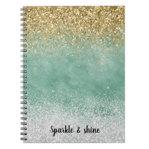 Minze White Glam Gold Sparkle Glitzer Notizblock