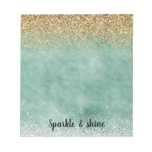 Minze White Glam Gold Sparkle Glitzer Notizblock (Vorderseite)