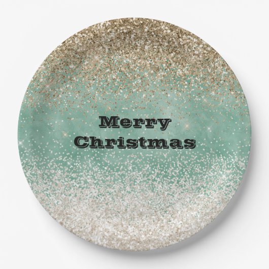 Minze White Glam Gold Sparkle Glitzer Pappteller (Vorderseite)