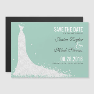 Minze & White Lace Hochzeitskleid Save the Date Magneteinladung