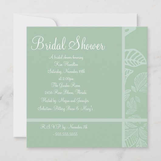 Minze & White Leaf Bridal Dusche Einladung (Vorderseite)