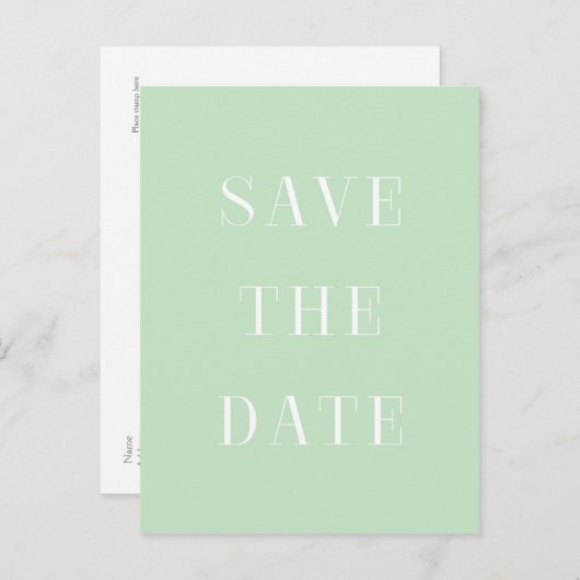 Minze & White SAVE THE DATE Moderne Postkarte (Vorne/Hinten)