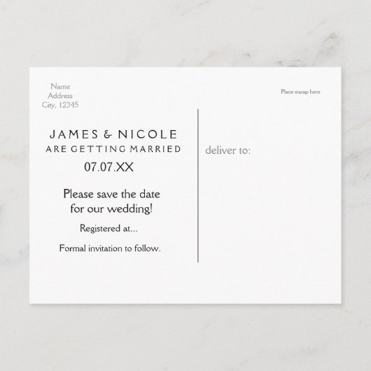 Minze & White SAVE THE DATE Moderne Postkarte (Rückseite)