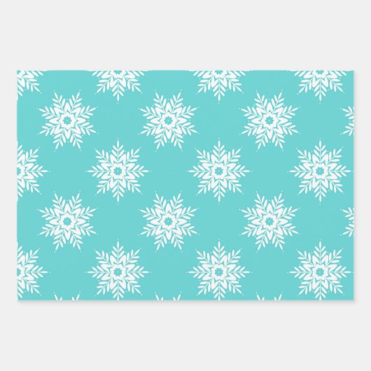 Minze White Snowflake Muster Geschenkpapier Set (Vorderseite)