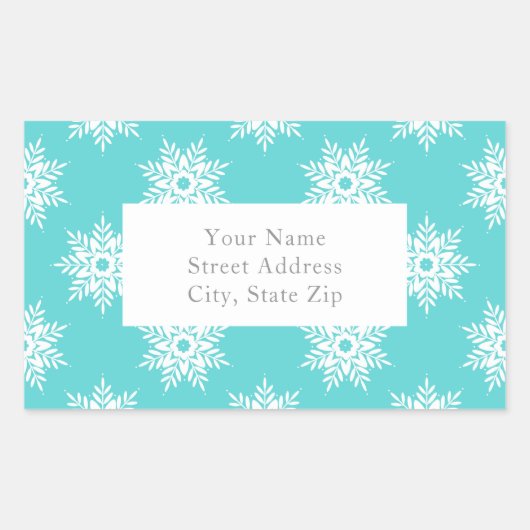 Minze White Snowflake Muster Labels Rechteckiger Aufkleber (Vorderseite)