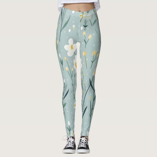 Minze Wildblumen Leggings (Vorderseite)