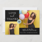 Minze & Yellow Monogram Foto Danke Abschluss Ankündigung (Vorderseite)