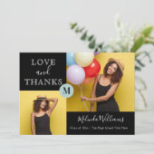 Minze & Yellow Monogram Foto Danke Abschluss Ankündigung (Stehend Vorderseite)