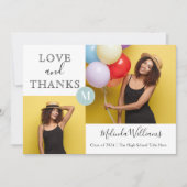 Minze & Yellow Monogram Foto Danke Abschluss Ankündigung (Vorderseite)