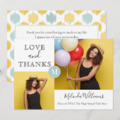 Minze & Yellow Monogram Foto Danke Abschluss Ankündigung (Vorne/Hinten)