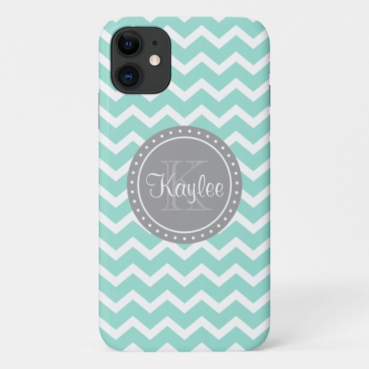 Minze Zickzack Gray Monogram Case-Mate iPhone Hülle (Rückseite)