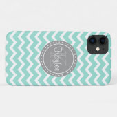 Minze Zickzack Gray Monogram Case-Mate iPhone Hülle (Rückseite (Horizontal))