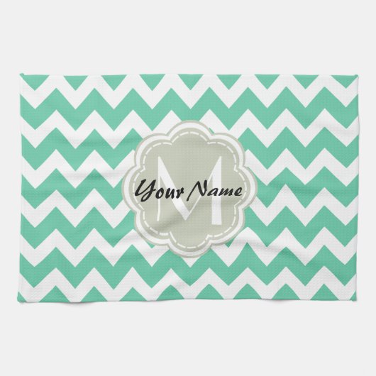 Minze Zickzack Monogramm, Personalisierter Name Handtuch (Horizontal)