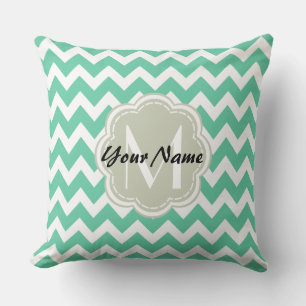 Minze Zickzack Monogramm, Personalisierter Name Kissen