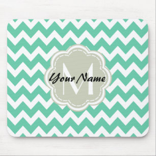 Minze Zickzack Monogramm, Personalisierter Name Mousepad