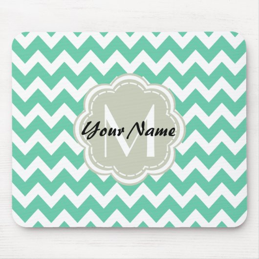 Minze Zickzack Monogramm, Personalisierter Name Mousepad (Vorne)