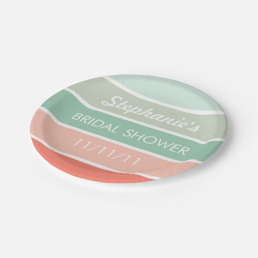 Minze zum korallenroten Brautparty-Teller Pappteller (Schrägansicht)