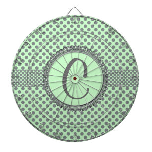 Minzen-Grün mit grauem Polka Punkt-Monogramm Dartscheibe