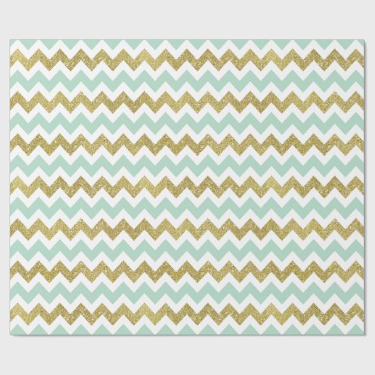 Minzen-und GoldImitat-Glitzer Zickzack Geschenkpapier (Flach)