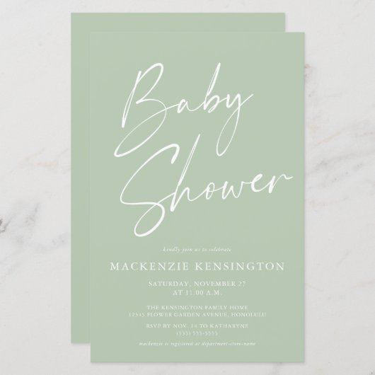 Minzensage Green Simple Script Baby Dusche (Vorne/Hinten)