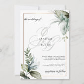 Minzfolienmonogramm-Initialen elegante Hochzeit Einladung (Vorderseite)