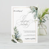 Minzfolienmonogramm-Initialen elegante Hochzeit Einladung (Stehend Vorderseite)