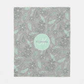 minzgraues boho-Blumenfedern-Muster mit Monogramm Fleecedecke (Vorderseite)