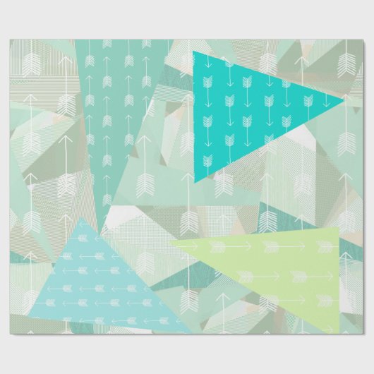 Minzgrün, Abstrakter Retro-Dreieck Geschenkpapier (Flach)
