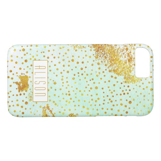 Minzgrün Aquarell und Goldfolie Confetti Case-Mate iPhone Hülle (Rückseite (Horizontal))