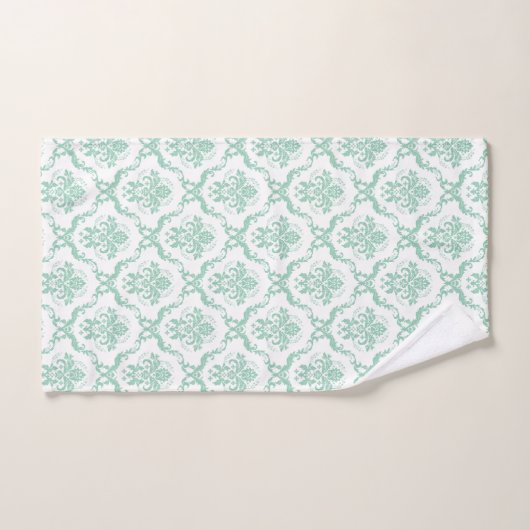 Minzgrün auf weißem Blumendüsternmuster Badhandtuch Set (Handtuch)
