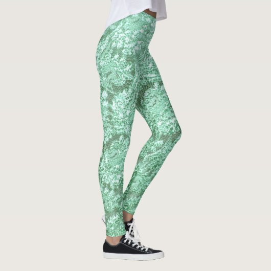 Minzgrün blühende Spitzen Leggings (Rechts)