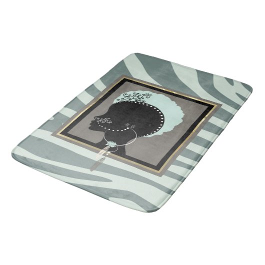Minzgrün, Creme und schwarzer Zebradruck Badematte (Schrägansicht)