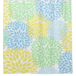 Minzgrün Gelb Blauer Dahlienblüten Duschvorhang