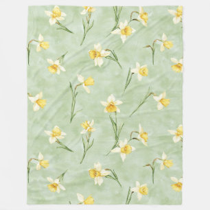 Minzgrün-gelbe Narzissenblumen Fleecedecke