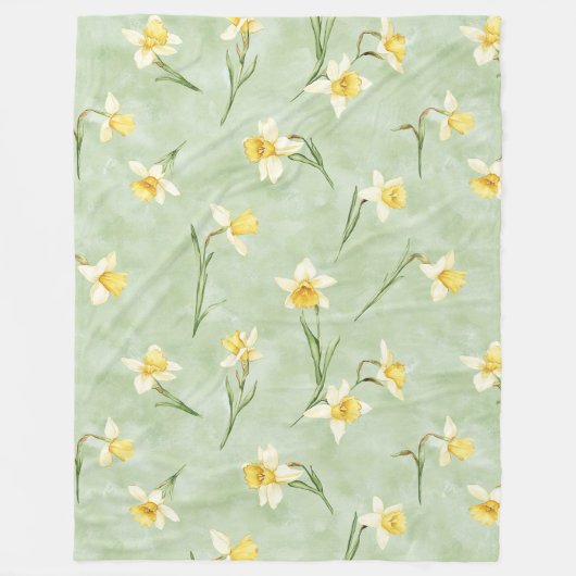 Minzgrün-gelbe Narzissenblumen Fleecedecke (Vorderseite)