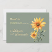 Minzgrün-gelbe Sonnenblumen Blume Danke Einladung (Vorderseite)