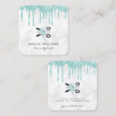 Minzgrün-Glitzer-Schere Quadratische Visitenkarte (Vorne/Hinten)