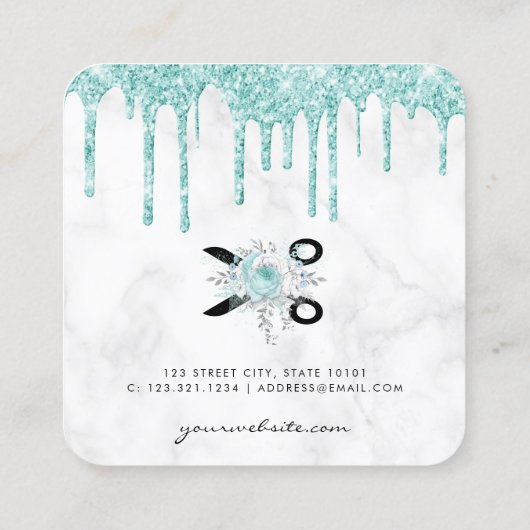 Minzgrün-Glitzer-Schere Quadratische Visitenkarte (Rückseite)