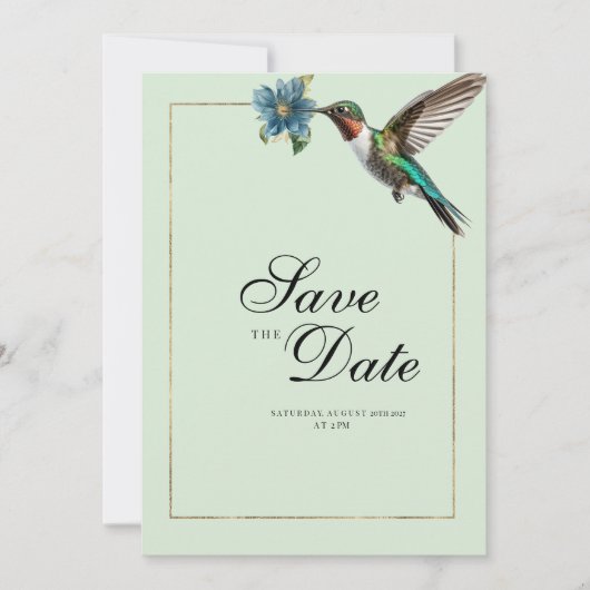 Minzgrün goldfarbener Kolibri Save the Date Einladung (Vorderseite)